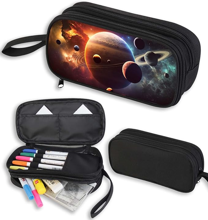 AnySmic Galaxy Solar System Pencil Case for Boys and Girls, Space Large Pencil Pouch or Pen Bag Organizer for Kids, School Pen Case with Double Zipper, Gifts for Elementary Student
