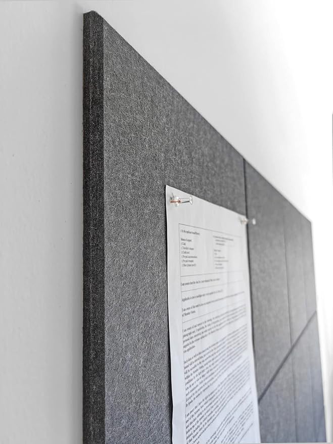 DECORITA Felt Wall Tiles | Large Cork Board Alternative | Aesthetic Felt Bulletin Board for Office, Home & Classroom | Large Cork Boards for Walls Pinboard (12-Pack) | Gray