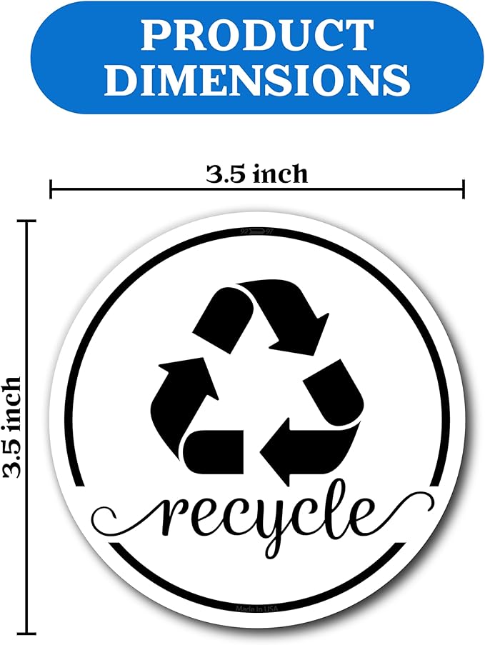 Strong Trash and Recycle Magnets, 3.5" Recycle Magnet for Trash Can, Magnetic Recycling Stickers for Kitchen Garbage Can and Recycling Bins with 4 Adhesive Stickers, Made in USA, White & Black 2 Pcs