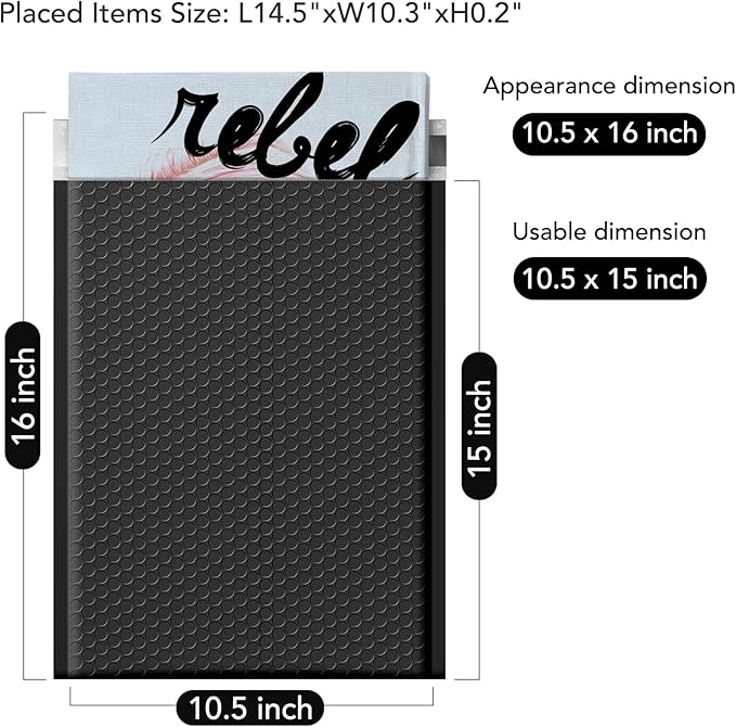 Fuxury 500 Pack Black Bubble Mailers 10.5x16 Inch, Self Seal Padded Envelopes Waterproof Mailing Envelopes Bubble Padded, Cushioning Padded Mailers, Bubble Bags for Packaging, Small Business Large #5