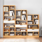 IOTXY Wooden Open Shelf Bookcase - 61 Inches Height Freestanding Display Storage Cabinet Organizer with 8 Cubes and a Drawer, Floor Standing Bookshelf in Maple Yellow