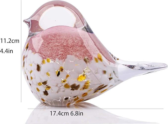 WUBIANJIE Hand Blown Glass Bird Statue Collectible Animal Art Paperweight, Living Room Bedroom Bookshelf Coffee Table Small Ornaments Shelf Home Decoration (Pink)
