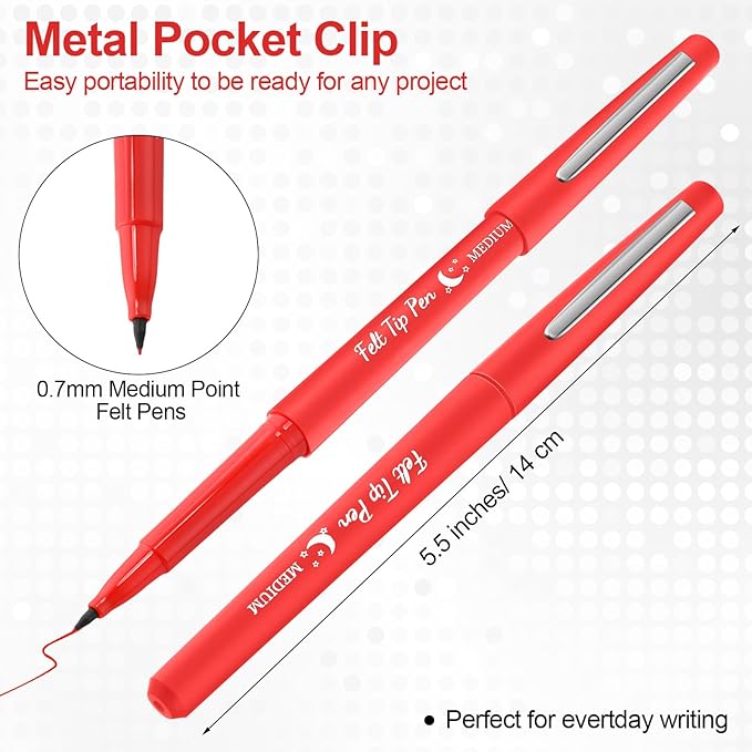 Fuyoooo 36 Pcs Felt Tip Pens 0.7mm Medium Point Colored Felt Tip Pens for Journaling Planner Writing Note-taking Art Office and School Supplies(Red)
