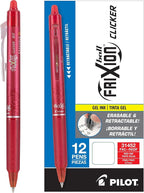 Pilot FriXion Clicker Erasable Gel Pens, Fine Point (0.7mm), Red Ink, 12-Pack - Refillable, Smooth Writing Pens for School, Journaling, and Office Use