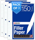Kaisa3 Pack Notebook Paper College Ruled 3-Hole Punched Loose Leaf Paper 8x10.5 Lined Paper College Ruled Filler Paper for 3-Ring Binder Paper 150 Sheets/Pack (3 Pack-college) F15001C-3pk