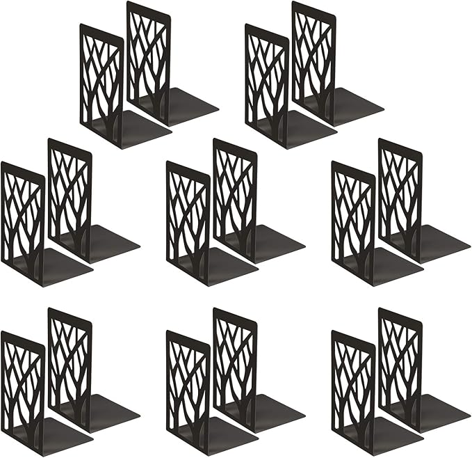 MSDADA Bookends, Book Ends for Shelves, Bookends for Office, Book Ends for Heavy Books, Book Shelf Holder Stand Home Decorative，Metal Bookend Supports, Book Stoppers, Black(8 Pairs)