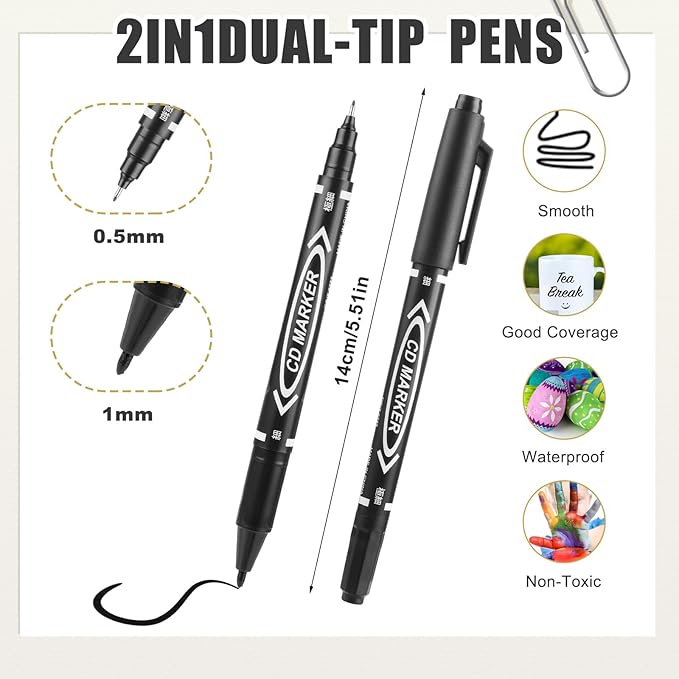 Sibba 20 PCS Dual-Tip Black Drawing Pens 0.5/1mm Bold & Fine Paint Markers, Fineliner Permanent Marker Bible Journaling Writing Pens for Artist Sketch Sketching Writing Dooding Marking Signature