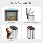 50L / 13.2 Gallon D-Shaped Stainless Steel Step Trash Can, Soft-Close Lid, Removable Inner Bin, Fingerprint Resistant, Space-Saving Garbage Bin for Kitchen, Bathroom, Outdoor, Home Office, Compost