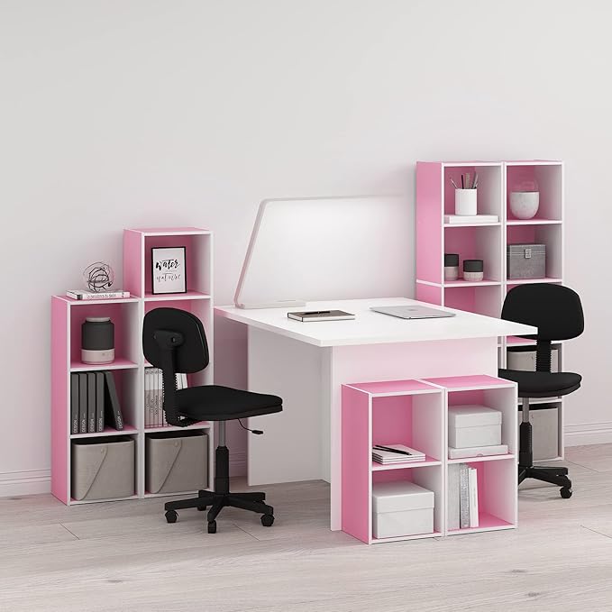 Furinno PASIR Book Shelf, 5-Tier Modern Bookshelf, Open Shelves Bookcase 9 x 12 x 52, for Living Room, Bedroom, Home Office, Pink/White
