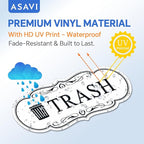 ASAVI Trash & Recycle Stickers – 2-Pack Self-Adhesive Vinyl Labels, Waterproof & Durable (White, Medium 6.3 x 2.7 inches)