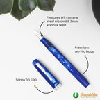 FPR Himalaya V2-Chrome Ultra Flex Nib Pen - Twist-Style Converter Filled Calligraphy Pens for Writing-Fancy Pens for Men & Women- Flex Fountain Pen w/Metal Clip & Cap Ring (Indigo Blue Acrylic)