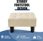 BRIAN & DANY Small Foot Stool, Linen Foot Stools with Legs, Stable Small Footstool for Living Room, Beige