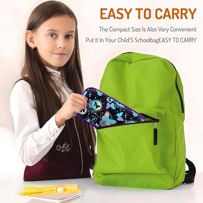 Cute Pencil Case for Girls, Large Girls Pencil Pouch for School Supplies, Portable Butterfly Pen Bag, Aesthetic Pen Box with Zipper, 2 Compartments Stationary Organizer for Kids Teens Students Adults