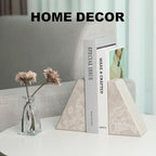 Marble Bookends for Heavy Books, Decorative Book Ends for Shelves, Durable and Heavy-Duty Bookends for Hardback Book & CDS, Off-White Unique Books Stopper & Holder, Set of 2