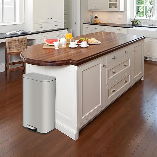 Takywep 5.2 Gallon Brushed Stainless Steel Trash Can with Soft-Close Lid, 3.2/5.3/8/13.2 Gallon Smudge-Resistant Compact Garbage Bin for Kitchen, Bathroom, Office - Black & White