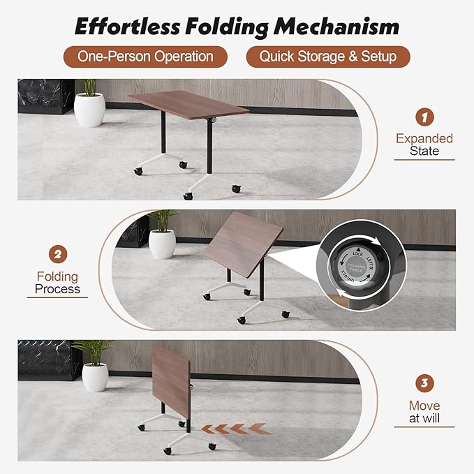 Goakwwuz Conference Room Table, Folding Conference Tables,Thicken Grey Tabletop,Flip Top Wooden Seminar Meeting Room Table for Conference Room Offices (2, Walnut, 61.0“)