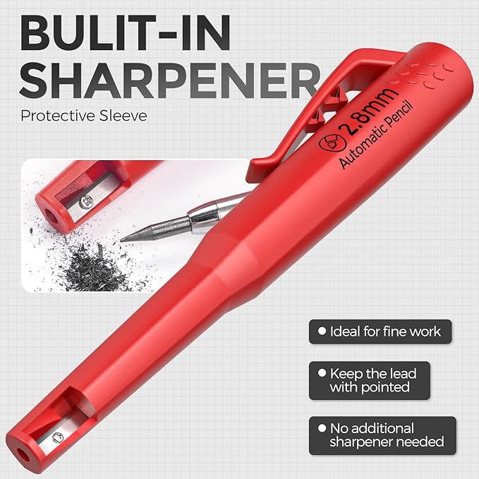 Nicpro 3 Pack CP3000 Carpenter Pencils with Sharpener, Carpenter Mechanical Pencil Set with 57 Refills, Heavy Duty Woodworking Tools Construction Pencil for Architect Marking (Red, Black, Yellow)