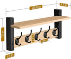 Sorbus Coat Hooks Wall Mount with Shelf – 24 Inch Coat Rack Wall Mount with 5 Heavy Duty Hooks – Floating Wall Shelf with Hooks for Entryway, Bathroom, Bedroom, Kitchen, or Mudroom (Maple Wood)