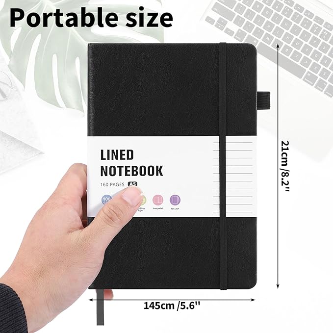 Thboxes 80 Sheets Lined Journal Notebook, 5.7" X 8.3" Writing & Journaling Hardcover Executive Notebooks for Student Worker Women Men Notepads Journals for Writing Travel & Organization, Black