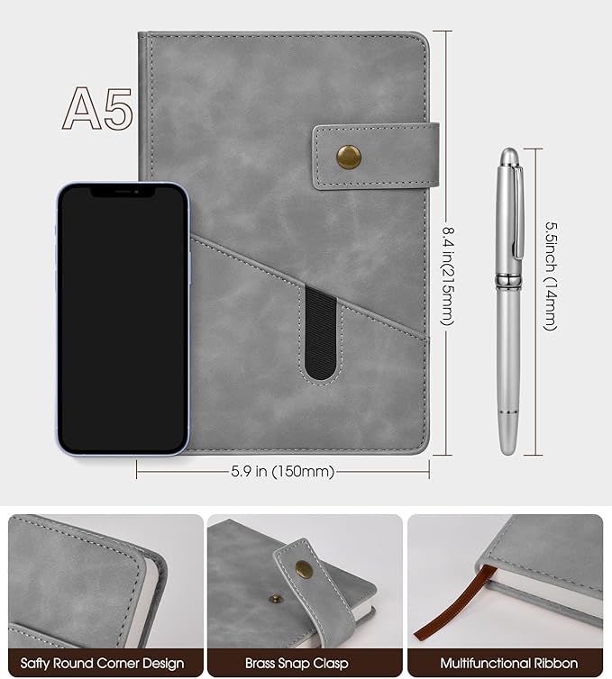 vfaejll A5 Lined Leather Journal Notebook,Hardcover Journal Set with Pen and Gift Box,100Pages 100gsm Thick Ruled Paper Daily Diary for Men Women School,Travel,Business,Work,Writing 5.9" X 8.4"