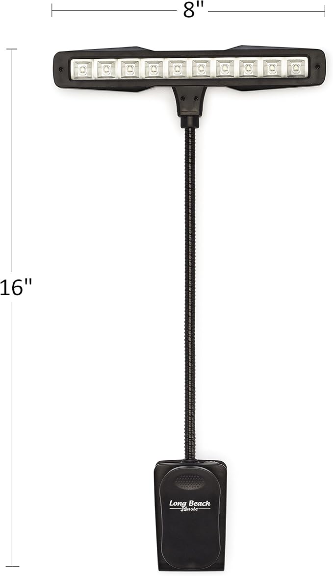 Rechargeable Clip-on Music Stand Orchestra Light- 10 Bright LEDs- Includes USB Cord, Wall Plug, and Carrying Bag- Also for Reading, DJs, Artists, Crafting