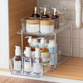 Fabspace Pull-Out Home Organizers, 2 Tier Clear Bathroom Organizer with Dividers, Multipurpose Vanity Counter Tray, Kitchen, Closet Organizers and Storage Container Bins for Cabinet, Pantry