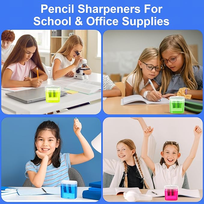 60 Pcs Manual Pencil Sharpeners with Lid, Double Hole Handheld Sharpeners for Office Home, 4 Colors
