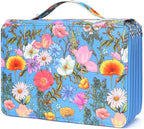 Vomgomfom Colored Pencil Case - 252 Slot Holder with Zipper Closure, Twill Fabric Large Capacity Pencil Case for Watercolor Pens, Markers, Artist Organizer (Blue Flower)
