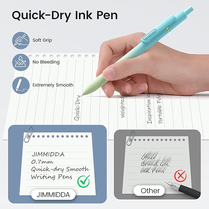JIMMIDDA 16Pcs Black Gel Pens - 0.7mm Medium Point Black Ink Pens | Smooth Writing - Quick Drying Retractable Pen for Men Women (Gradient - 16Pcs)