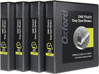 Oxford 3 Ring Binders, Binders for School and Office, Durable 1.5 Inch ONE-Touch Easy Open D Rings, View Binder Covers on 3 Sides, Durable Hinge, Non-Stick, PVC-Free, Black, 4 Pack (79905)