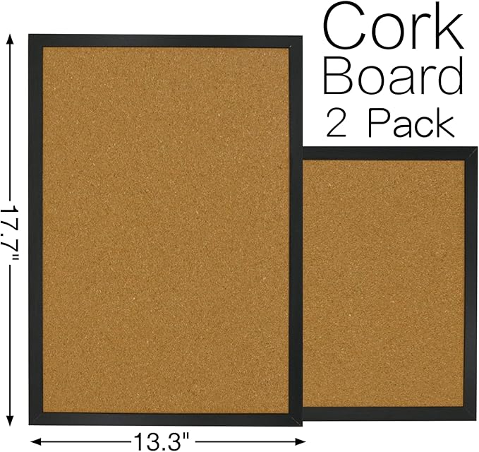 OWLKELA 2 Pcs Cork Board, 17.7"X 13.3" Bulletin Board, Vision Board, Notice Pin Board, Ideal for Office & Home Decor, School Message Board