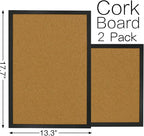 OWLKELA 2 Pcs Cork Board, 17.7"X 13.3" Bulletin Board, Vision Board, Notice Pin Board, Ideal for Office & Home Decor, School Message Board