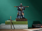 HDMbigmi King's Guard Leader Cloak Warrior Knight Pen Holder Mobile Phone Stand, Ornament Knight Statue, Pen Stand Paperweight for Office and Home (Blue)