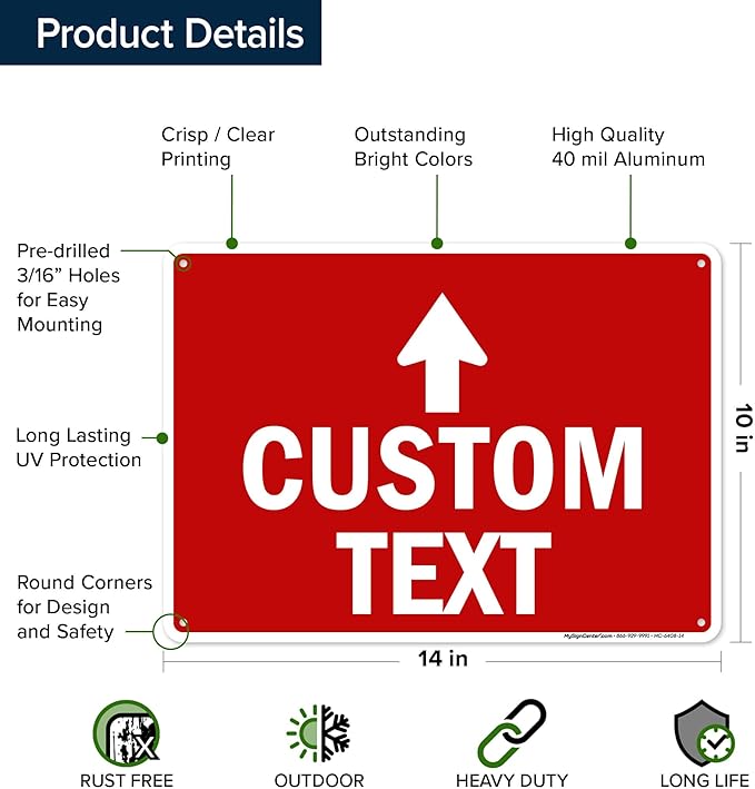Custom Arrow,Custom Directional Sign, Up Arrow,10x14 Inches, Rust Free .040 Aluminum, Fade Resistant, Made in USA by My Sign Center