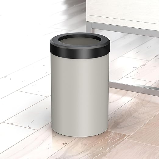 Gatco Modern Round Wastebasket, Matte Pearl and Matte Black Combo - Stainless Steel Trash Can with Removable Lid, Leakproof, 3 Gallon Capacity for Bathroom, Bedroom, Kitchen, or Office
