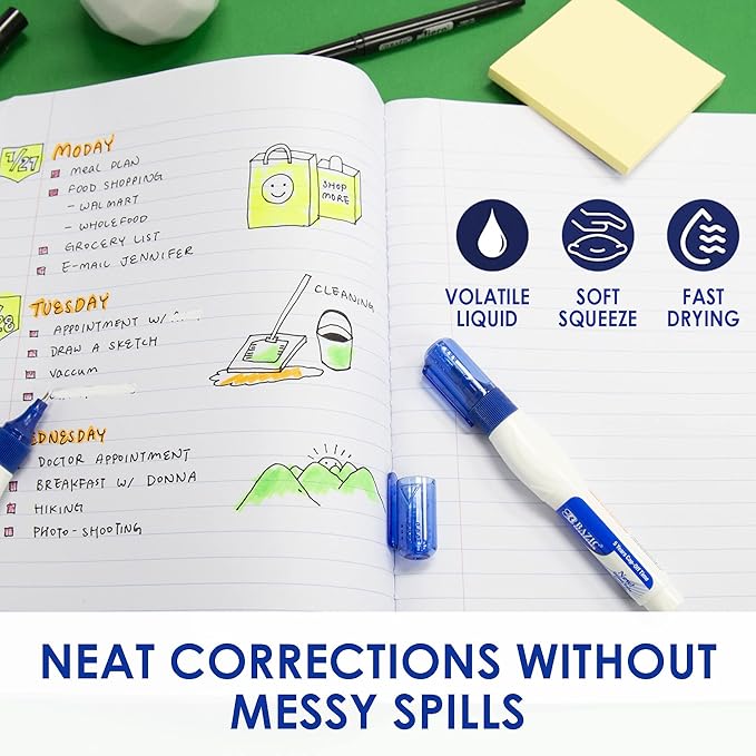 BAZIC Products Correction Pen - Corrections Fluid, Precise Metal Tip White Out, Ideal for School & Office Supplies, Alternative to Correction Solution, 2/Pack, 144-Packs