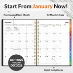 SUNEE 2026 Weekly and Monthly Planner - from January 2026 - December 2026, Daily Agenda Planner with Monthly Tab, Flexible Cover, Note Pages, Pockets, Bookmark, Spiral Binding, Black, 8.5"x11"