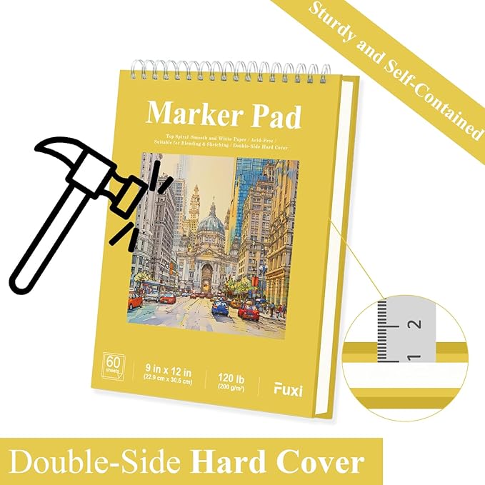 Fuxi Marker Pad Sketchbook 8.5 x 11, 60 Sheets Marker Paper Pad, 120lb/200gsm Paper for Alcohol Markers, Art Gifts for Adults.
