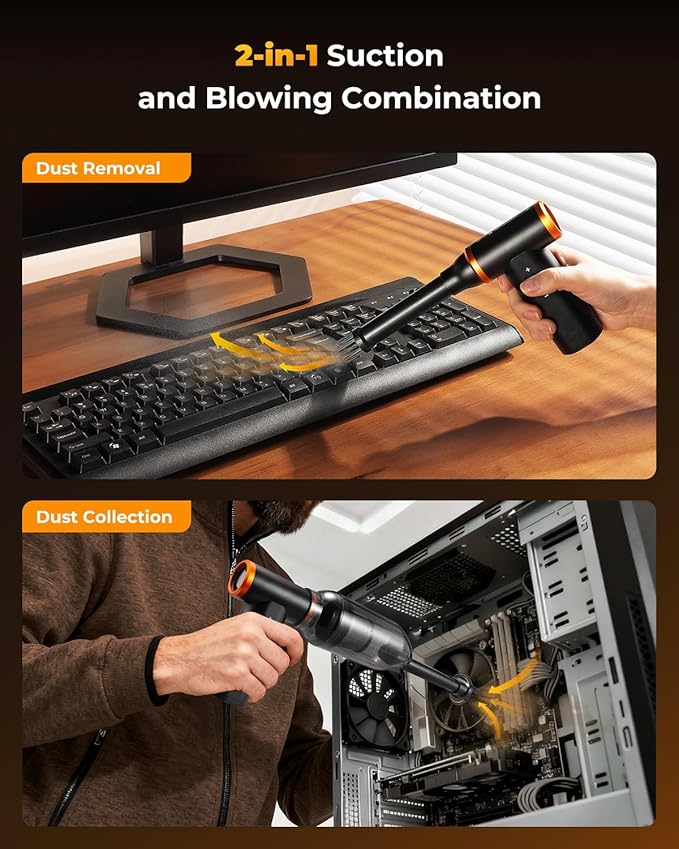 K&F CONCEPT Electric Compressed Air Duster|300000RPM Vacuum Cleaner|3 Gear Adjustable|Super Wind Power| Rechargeable Brushless Motor|for Deep Computer Clean, Keyboard, Car, Home,Outdoor