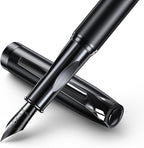 BOCIYER samurai Fountain Pen Set,Hand Polished Medium Nib,Calligraphy Nib(Bent Nib),Includes 8 Ink Cartridges,Ink Refill Converter*2 And Gift Box,Best Pen Gift Set for Men & Women（Black ）