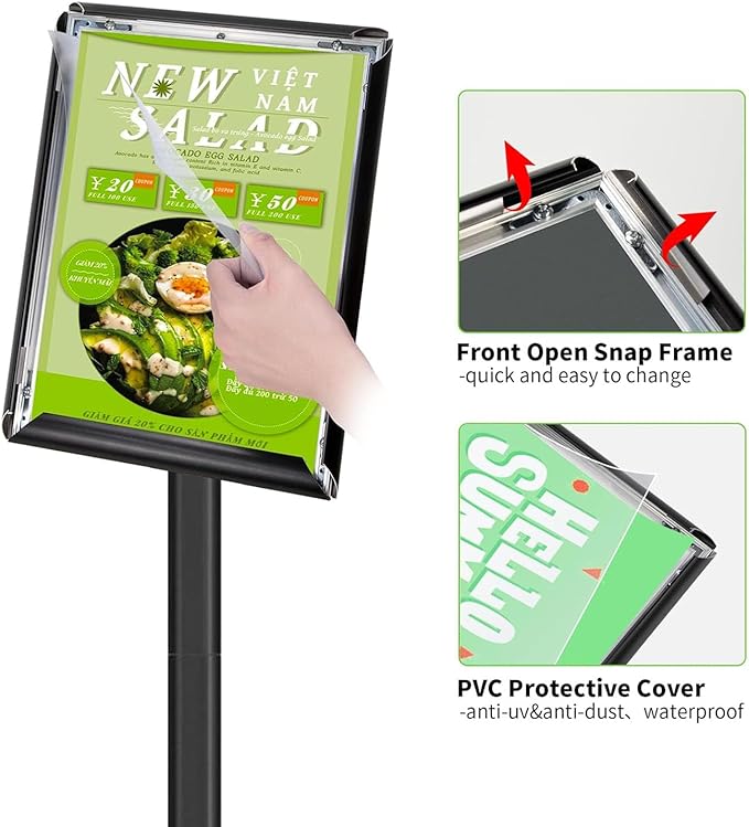 INNOVSIGN Heavy Duty Adjustable Pedestal Poster Sign Stand, 8.5x11 Aluminum Open Floor Standing Sign Holder for Vertical and Horizontal View Display (8.5x11,Black)