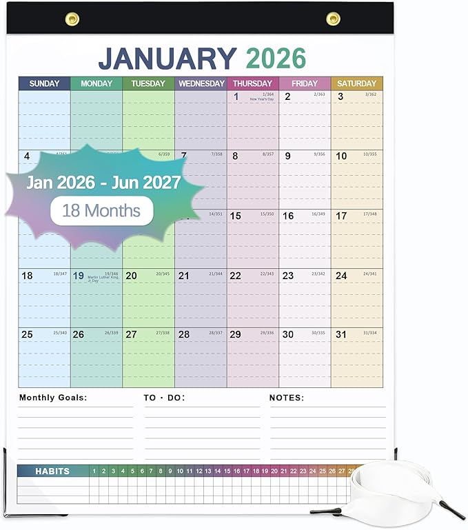 ANYZONE Desk Calendar 2026-2027, 18 Months Calendar from Jan. 2026 to Jun. 2027, 11" x 14" Desktop/Wall Monthly Calendar with Corner Protectors, Ample Space & Habit Tracker for Home School Office
