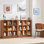 Joaxswe 9 Cube Storage Book Shelf, 41" Tall Organizer Bookshelf with Curved Edge, Wood Floor Standing 3-Tier Cubby Bookcase with Base, Country Rustic Display Book Case for Library, Office, Brown
