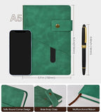 vfaejll Green A5 Lined Leather Journal Notebook for Men Women,5.9" X 8.4" Personalized Hardcover Journal with Pen,200 Pages 100 Gsm Thick Ruled Paper Daily Diary for School,Travel,Work,Writing