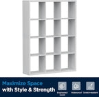 Jpiziso 12-Cube Storage Organizer, Wooden Cube Shelf Bookcase with Reinforced Thick Shelves, Heavy-Duty 36.93" L x 9.37" W x 48.82" H, for Living Room Bedroom Home Office, White