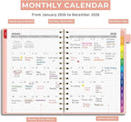EMSHOI 2026 Planner Weekly and Monthly, Week on One Page with Notes, A5 (5.7"x8.3"), Jan-Dec 2026 Calendar Agenda with Monthly Tabs, Note Pages, 100GSM Thick Paper, Flexible Cover, Pink