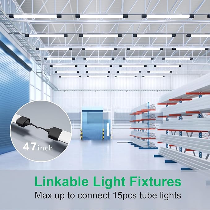 Modlicht Plug in Ceiling Light 4FT 2PCS, Linkable LED Garage Ceiling Light Fixtures 5000K, Bright Lightweight Overhead Light with Cord for Workbench Basement Kitchen Bedroom Factory, Black, 36W
