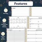 SUNEE 2026 Weekly and Monthly Planner - from January 2026 - December 2026, Daily Agenda Planner with Monthly Tab, Flexible Cover, Note Pages, Pockets, Bookmark, Spiral Binding, Navy Flower, 8.5"x11"