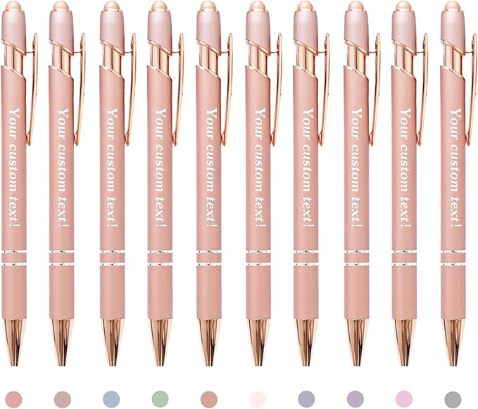 CRME Personalized Pens Custom Ballpoint Pen with Stylus Tip Customized Engraved Pens with Name/Logo Nurse Gifts Office Supplies for Women Customizable Writing Pen for Men Rose Gold