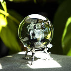 3D Laser Constellation Ball Crystal Paperweight Full Sphere Glass Fengshui with Sliver-Plated Flowering Stand(Aries)